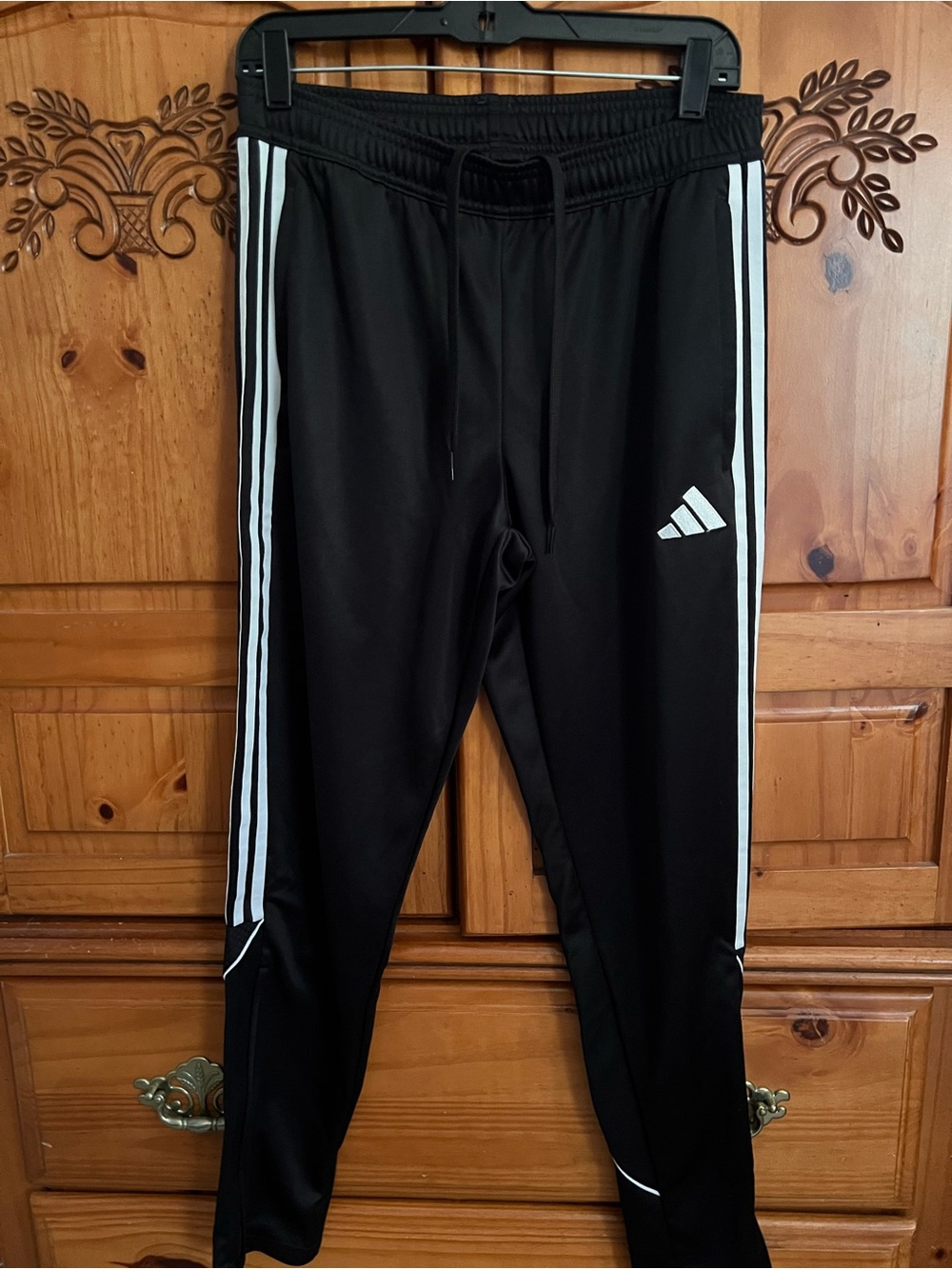 Adidas Men’s Black Track Pants with White Stripes